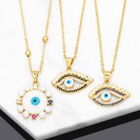 Evil Eye Jewelry Necklace Brass with Plastic Pearl with 5cm extender chain 18K gold plated & micro pave cubic zirconia & for woman & enamel nickel lead & cadmium free Length Approx 45 cm Sold By PC
