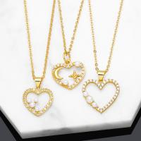 Cubic Zircon Micro Pave Brass Necklace, with Plastic Pearl, with 5cm extender chain, Heart, 18K gold plated, different styles for choice & micro pave cubic zirconia & for woman & hollow, more colors for choice, nickel, lead & cadmium free, 17x22mm, Length:Approx 45 cm, Sold By PC