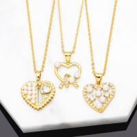 Cubic Zircon Micro Pave Brass Necklace, with Plastic Pearl, with 5cm extender chain, Heart, 18K gold plated, different styles for choice & micro pave cubic zirconia & for woman & hollow, more colors for choice, nickel, lead & cadmium free, 19x24mm, Length:Approx 45 cm, Sold By PC