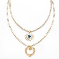 Evil Eye Jewelry Necklace Brass with 5cm extender chain 18K gold plated & micro pave cubic zirconia & for woman & enamel & hollow nickel lead & cadmium free Length Approx 35 cm Sold By PC