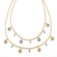 Cubic Zircon Micro Pave Brass Necklace with Blue Turquoise with 5cm extender chain 18K gold plated & micro pave cubic zirconia & for woman & enamel nickel lead & cadmium free Length Approx 40 cm Sold By PC
