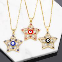 Evil Eye Jewelry Necklace Brass with 5cm extender chain Star 18K gold plated micro pave cubic zirconia & for woman & enamel & hollow nickel lead & cadmium free Length Approx 45 cm Sold By PC