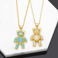 Cubic Zircon Micro Pave Brass Necklace, with Blue Turquoise, with 5cm extender chain, Bear, 18K gold plated, micro pave cubic zirconia & for woman, more colors for choice, nickel, lead & cadmium free, 17x30mm, Length:Approx 45 cm, Sold By PC