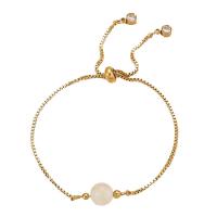 Stainless Steel Jewelry Bracelet 304 Stainless Steel with Cats Eye Round Vacuum Ion Plating Adjustable & for woman & with rhinestone golden Length Approx 7.5 Inch Sold By PC