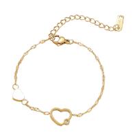 Stainless Steel Jewelry Bracelet 304 Stainless Steel with 1.97Inch extender chain Heart Vacuum Ion Plating for woman & with rhinestone & hollow golden Length Approx 7.5 Inch Sold By PC