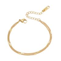 Stainless Steel Jewelry Bracelet 304 Stainless Steel with 1.97Inch extender chain Vacuum Ion Plating Double Layer & Unisex golden Length Approx 7.5 Inch Sold By PC