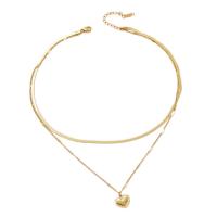 Mode-Multi-Layer-Halskette, 304 Edelstahl, mit Verlängerungskettchen von 5cm, Herz, Doppelschicht & für Frau, goldfarben, Länge:ca. 36 cm, ca. 45 cm, verkauft von PC