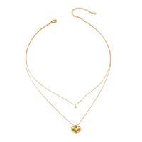 Multi Layer Necklace 304 Stainless Steel with 5cm extender chain Heart Vacuum Ion Plating Double Layer & for woman & with rhinestone golden Length Approx 36 cm Approx 45 cm Sold By PC