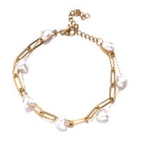 Stainless Steel Jewelry Bracelet, 304 Stainless Steel, with Plastic Pearl, Double Layer & different length for choice & for woman, more colors for choice, 4mm,8mm, Sold By PC