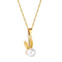 Stainless Steel Jewelry Necklace 304 Stainless Steel with Plastic Pearl with 1.97inch extender chain Vacuum Ion Plating fashion jewelry & for woman golden Sold Per Approx 15.75 Inch Strand