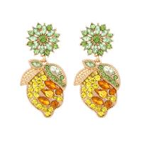 Rhinestone Earring Zinc Alloy Lemon gold color plated fashion jewelry & for woman & with rhinestone nickel lead & cadmium free Sold By Pair