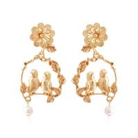 Zinc Alloy Drop Earrings with Plastic Pearl Bird gold color plated fashion jewelry & for woman golden nickel lead & cadmium free Sold By Pair