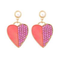 Rhinestone Earring Zinc Alloy Heart gold color plated for woman & enamel & with rhinestone nickel lead & cadmium free Sold By Pair