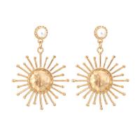 Zinc Alloy Drop Earrings with Plastic Pearl Flower gold color plated vintage & for woman golden nickel lead & cadmium free Sold By Pair