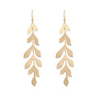 Tibetan Style Drop Earrings, Leaf, gold color plated, vintage & for woman, golden, nickel, lead & cadmium free, 25x103mm, Sold By Pair