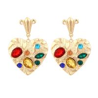 Rhinestone Earring, Tibetan Style, Heart, gold color plated, vintage & for woman & with rhinestone, more colors for choice, nickel, lead & cadmium free, 48x68mm, Sold By Pair