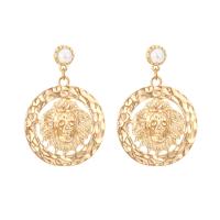 Zinc Alloy Drop Earrings with Plastic Pearl Skull gold color plated embossed & for woman golden nickel lead & cadmium free Sold By Pair