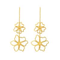 Tibetan Style Drop Earrings, Flower, gold color plated, for woman & hollow, golden, nickel, lead & cadmium free, 47x117mm, Sold By Pair