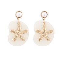 Zinc Alloy Drop Earrings with Resin & Plastic Pearl Starfish gold color plated fashion jewelry & for woman nickel lead & cadmium free Sold By Pair