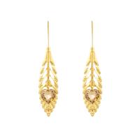 Zinc Alloy Drop Earrings Leaf gold color plated fashion jewelry & for woman & with rhinestone golden nickel lead & cadmium free Sold By Pair