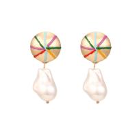 Zinc Alloy Drop Earrings with Plastic Pearl gold color plated vintage & for woman & enamel nickel lead & cadmium free Sold By Pair