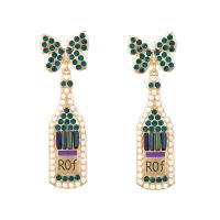 Tibetan Style Drop Earrings, with Plastic Pearl, Winebottle, gold color plated, for woman & with rhinestone, more colors for choice, nickel, lead & cadmium free, 22x70mm, Sold By Pair