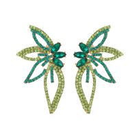 Rhinestone Earring Zinc Alloy Leaf gold color plated for woman & with rhinestone nickel lead & cadmium free Sold By Pair