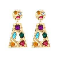 Rhinestone Earring Zinc Alloy Trapezium gold color plated vintage & for woman & with rhinestone nickel lead & cadmium free Sold By Pair