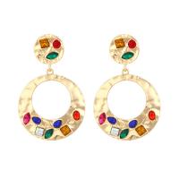 Rhinestone Earring, Tibetan Style, Donut, gold color plated, vintage & for woman & with rhinestone, more colors for choice, nickel, lead & cadmium free, 40x65mm, Sold By Pair