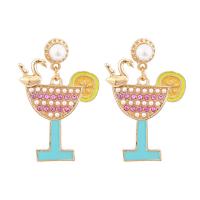 Rhinestone Earring Zinc Alloy with Plastic Pearl Cup gold color plated for woman & enamel & with rhinestone nickel lead & cadmium free Sold By Pair