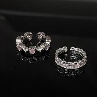 Cúbicos Circonia Micro Pave anillo de latón, metal, chapado en color de platina, ajustable & micro arcilla de zirconia cúbica & para mujer, más colores para la opción, tamaño:6-8, Vendido por UD