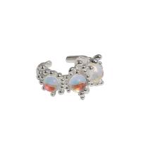 Messing ringen, met Sea Opal, platinum plated, verstelbaar & voor vrouw, Gat:Ca 1mm, Maat:6-8, Verkocht door PC