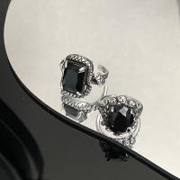 Circón cúbico anillo de latón, metal, chapado en color de plata antigua, ajustable & para mujer & con circonia cúbica, más colores para la opción, agujero:aproximado 1mm, tamaño:6-8, Vendido por UD