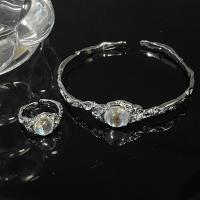 Brass Jewelry Set, with Sea Opal, platinum color plated, adjustable & for woman, more colors for choice, Sold By PC
