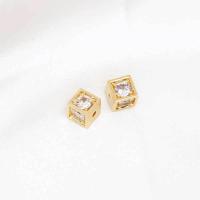 Brass Spacer Beads, Cube, 14K gold plated, DIY & micro pave cubic zirconia, nickel, lead & cadmium free, 6.70x6.40mm, Hole:Approx 1.6mm, Sold By PC