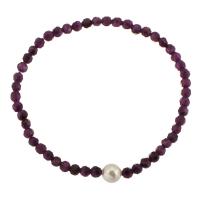 Natural Garnet Bracelet, with Plastic Pearl, polished, Unisex & faceted, purple, Length:Approx 6 Inch, Sold By PC