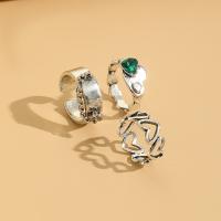 Cink Alloy Ring Set, Cink ötvözet, ezüst színű bevonattal, három darab & divat ékszerek & a nő & strasszos, nikkel, ólom és kadmium mentes, Által értékesített Set