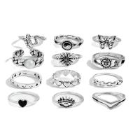 Zinc Alloy Ring Set with Plastic Pearl silver color plated 12 pieces & fashion jewelry & for woman & enamel nickel lead & cadmium free Sold By Set