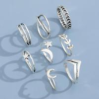 Juego de anillos de aleación de zinc, chapado en color de plata, 8 piezas & Joyería & para mujer, libre de níquel, plomo & cadmio, Vendido por Set