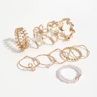 Zinc Alloy Ring Set with Plastic Pearl & Iron gold color plated 10 pieces & fashion jewelry & for woman nickel lead & cadmium free Sold By Set