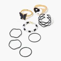 Zinc Alloy Ring Set with Seedbead gold color plated 8 pieces & fashion jewelry & for woman & enamel black nickel lead & cadmium free Sold By Set