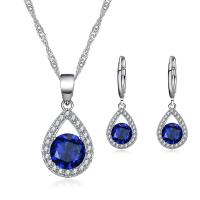 Cubic Zirconia Micro Pave Brass Jewelry Sets earring & necklace 2 pieces & fashion jewelry & micro pave cubic zirconia & for woman nickel lead & cadmium free 12*24mm 9*27mm Length Approx 17.72 Inch Sold By Set