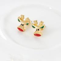 Christmas Earrings Zinc Alloy Christmas Reindeer gold color plated for woman & enamel mixed colors nickel lead & cadmium free Sold By Pair