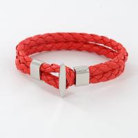 PU Leather Cord Bracelets with Zinc Alloy silver color plated Double Layer & Unisex Length Approx 19 cm Sold By PC