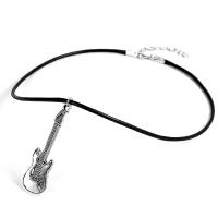 Zinc Alloy Jewelry Necklace with leather cord with 5cm extender chain Guitar vintage & Unisex silver color nickel lead & cadmium free Length Approx 45 cm Sold By PC