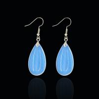 Earring Jewelry, Moonstone, with Tibetan Style, Teardrop, silver color plated, for woman, white, nickel, lead & cadmium free, 17x57mm, Sold By Pair