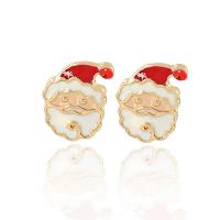 Tibetan Style Stud Earring, Santa Claus, gold color plated, cute & for woman & enamel, mixed colors, nickel, lead & cadmium free, 9x13mm, Sold By Pair