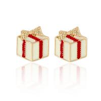 Tibetan Style Stud Earring, gift shape, gold color plated, for woman & enamel, white, nickel, lead & cadmium free, 11x11mm, Sold By Pair