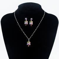 Zinc Alloy Jewelry Sets earring & necklace with Cubic Zirconia with 5cm extender chain Leaf silver color plated 2 pieces & for woman nickel lead & cadmium free Length Approx 41.5 cm Sold By Set