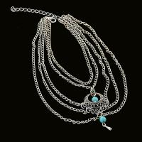Tibetan Style Anklet, with Turquoise, silver color plated, fashion jewelry & multilayer, blue, nickel, lead & cadmium free, Length:Approx 38 cm, Sold By PC